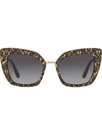 Dolce & Gabbana Glitter Pattern Oversized Sunglasses In Black