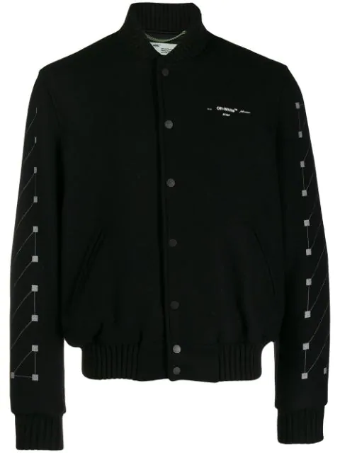 Off-white Printed Virgin Wool-blend Bomber Jacket In Black | ModeSens