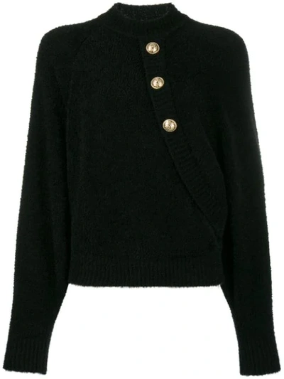 Balmain Buttoned Batwing Sweater In Black