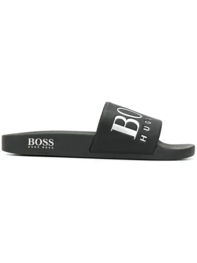 Hugo Boss Logo Embossed Slides In Black