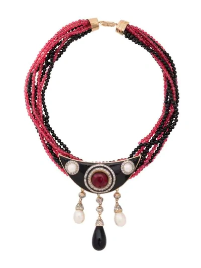 Pre-owned Valentino Garavani Multi Strand Beaded Necklace In Red