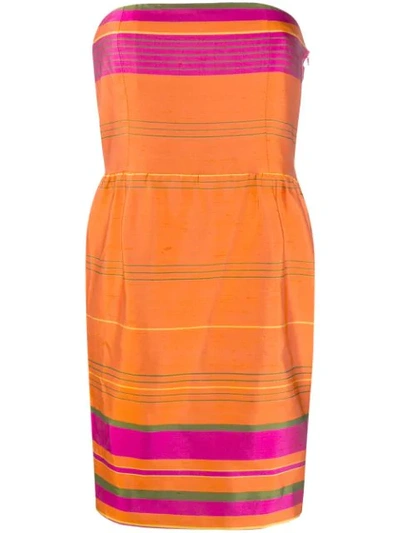 Pre-owned Valentino Striped Strapless Dress In Orange