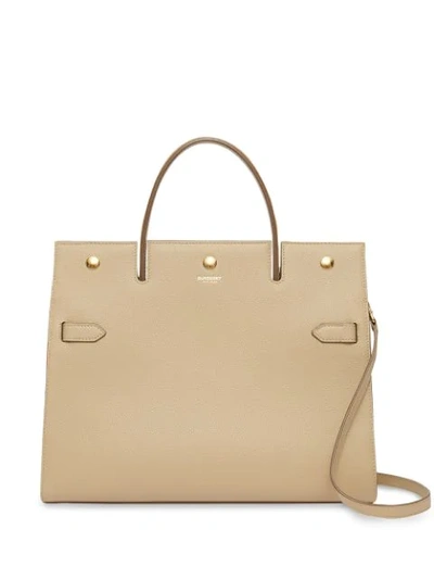 Burberry Small Title Two-handle Leather Bag In Light Beige
