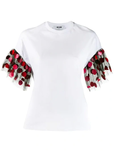 Msgm Ruffle Detail T-shirt In White