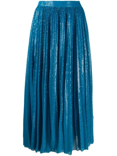 Msgm Sequin Embellished Pleated Skirt In Blue