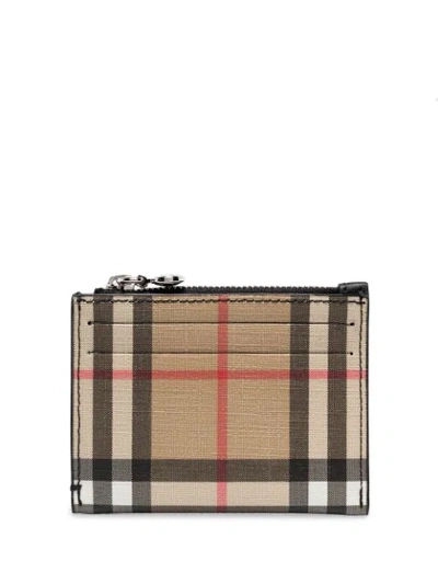 Burberry Simone Check E-canvas Card Holder In Brown