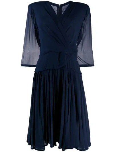 Pre-owned A.n.g.e.l.o. Vintage Cult 1980's Silk Crepe Pleated Dress In Blue