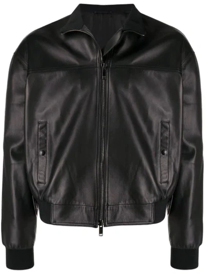 Valentino Leather Bomber Jacket In Black