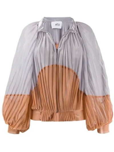 Atu Body Couture Pleated Two-tone Jacket In Orange