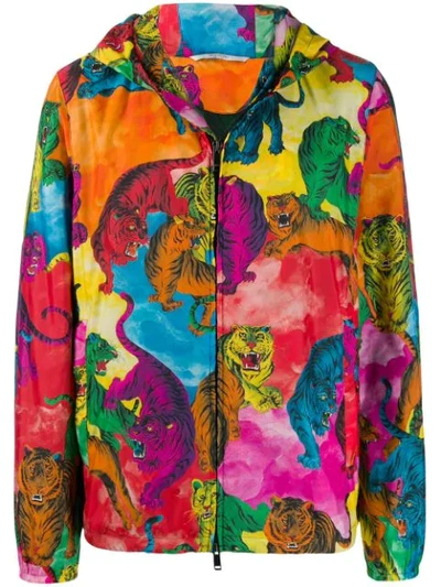 Valentino Tiger Print Windbreaker In Orange