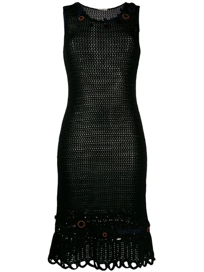 Pre-owned Prada Sleeveless Crochet Dress In Black