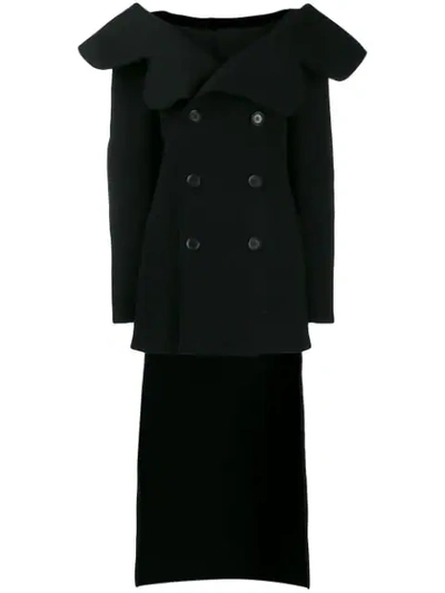 Pre-owned Yohji Yamamoto Ruffled Peacoat In Black