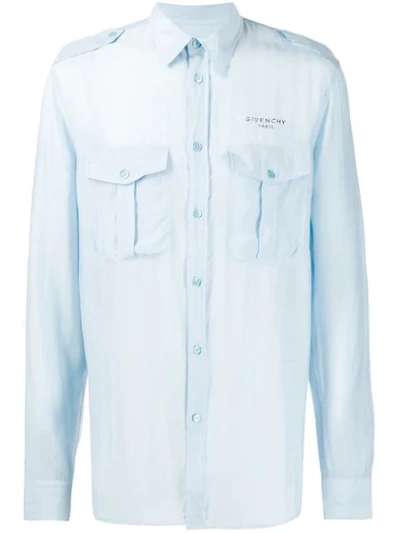 Givenchy Men's Silk-blend Military Sport Shirt In Blue
