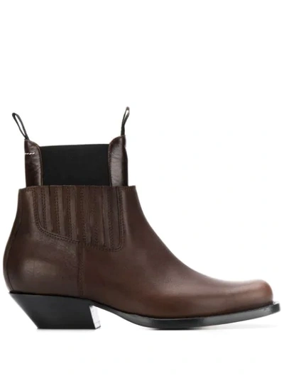 Mm6 Maison Margiela Panelled Ankle Boots In Brown