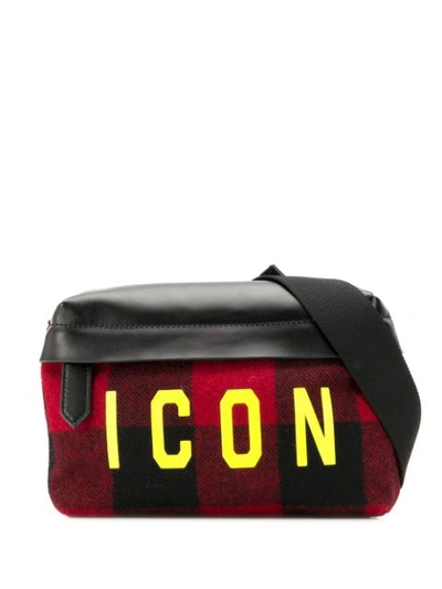 Dsquared2 Icon Checked Wool Belt Bag In Red