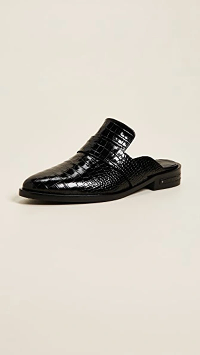 Freda Salvador Keen Croco Mules In Black Croco