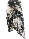 Isabel Marant Floral Print Drape Detail Stretch Silk Skirt In Black