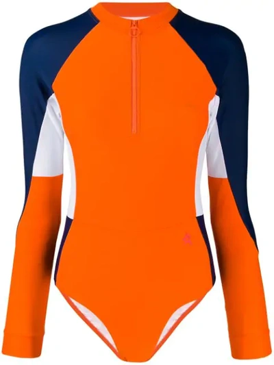 Perfect Moment Long-sleeved Surfing Swimsuit In Orange