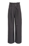 Ganni Belted Cotton-blend Wide-leg Pants In Grey