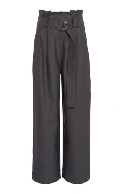 Ganni Belted Cotton-blend Wide-leg Pants In Grey