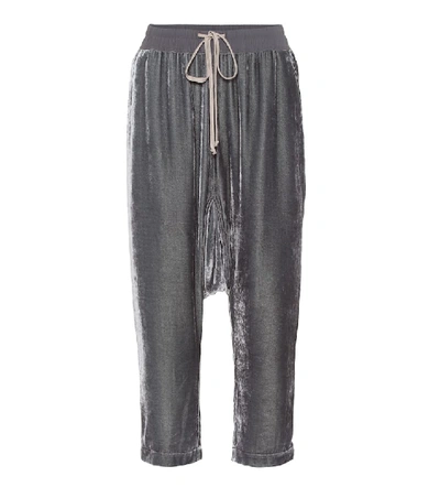 Rick Owens Cropped Velvet Trackpants In Grey