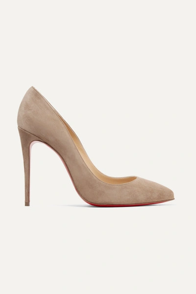 Christian Louboutin Pigalle Follies 100 Nocciola Suede Pumps In Mushroom