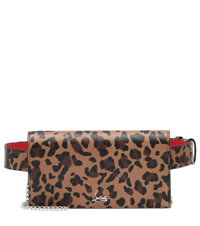Christian Louboutin Boudoir Leopard Printed Leather Belt Bag In Caramel/ Silver