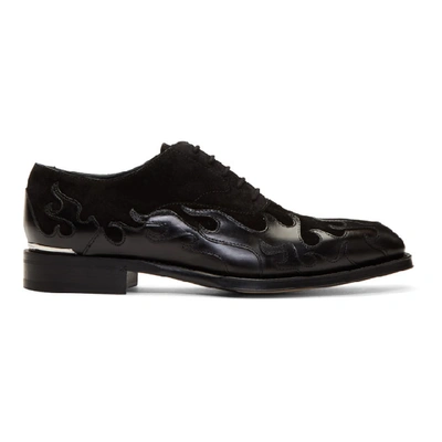 Alexander Mcqueen Flame Patchwork Leather And Suede Oxfords In Black