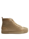 Christian Louboutin Louis Spike-embellished High-top Trainers In Khaki-green