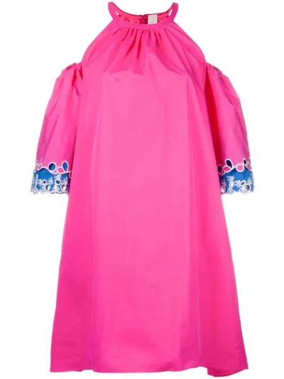 Peter Pilotto Off-the-shoulder Embroidered Cotton-poplin Mini Dress In Fuchsia