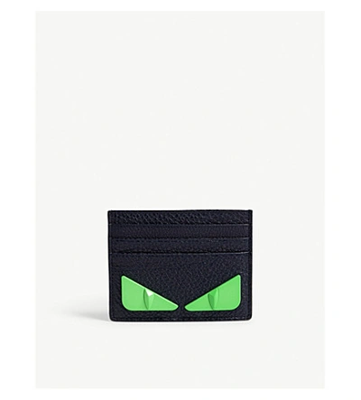 Fendi Bag Bugs Leather Card Holder In Blue/green