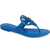 Tory Burch Miller Logo Flat Leather Sandals In Bright Tropical Blue/ Tropical