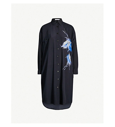 Givenchy Bird-print Silk-crepe Dress In Navy