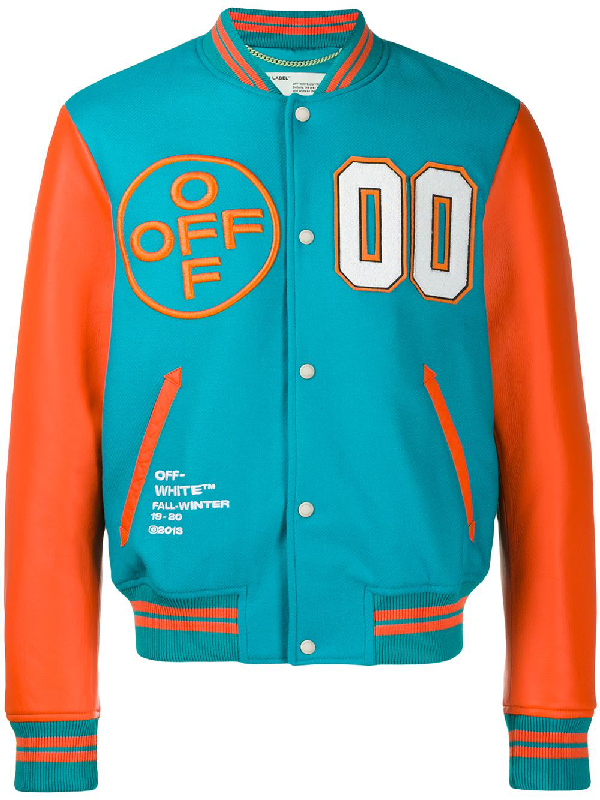Off-white Appliquéd Wool-blend And Leather Varsity Jacket In Blue ...