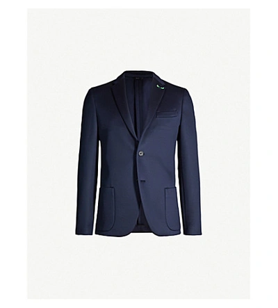 Fendi Logo-embroidered Regular-fit Woven Blazer In Blue