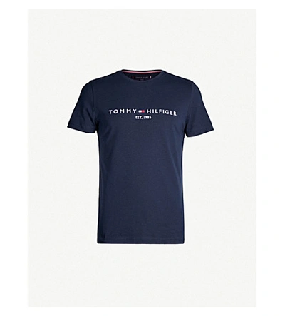 Tommy Hilfiger Logo-embroidered Cotton T-shirt In Navy