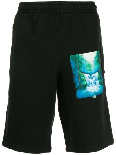 Off-white Printed Loopback Cotton-jersey Drawstring Shorts In Black