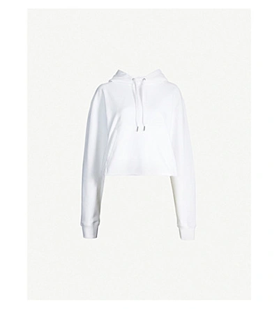 Calvin Klein Branded Cropped Cotton-blend Hoody In Bright White