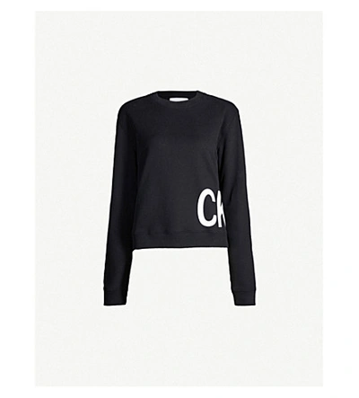 Calvin Klein Logo-print Cotton-jersey Sweatshirt In Ck Black / Bright White