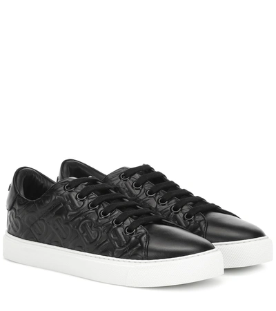 Burberry Albridge Tb Embossed Leather Sneakers In Black