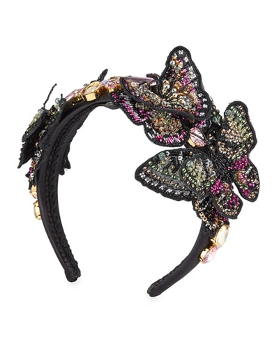 Dolce & Gabbana Silk 3d Butterfly Headband In Black