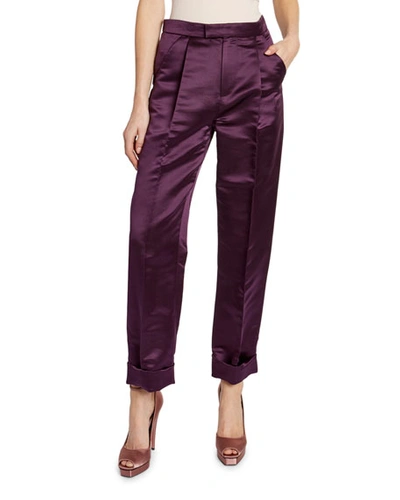 Tom Ford Silk Duchesse Front Pleated Crop Pants