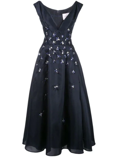 Carolina Herrera Embellished Silk Cocktail Dress In Sapphire