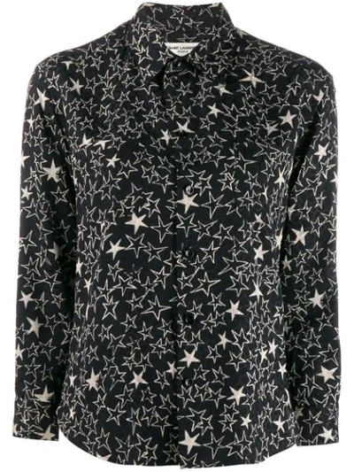 Saint Laurent Monochrome Star-print Silk Shirt In Black