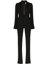 Galvan Berlin Satin-trimmed Crepe Tuxedo Jumpsuit In Black