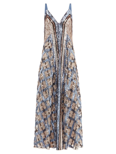Temperley London Akiko Sequin-embroidered Maxi Dress In Denim Mix