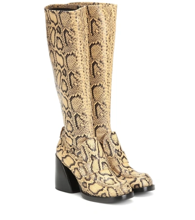 Chloé Adelie Python-effect Leather Knee-high Boots In Yellow