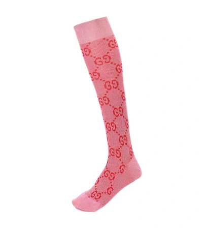 Gucci Pink Gg Supreme Metallic Socks In Pink Print