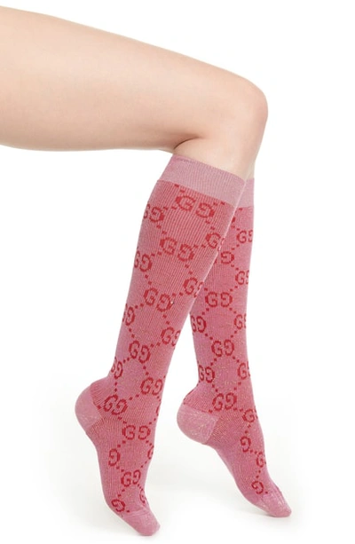 Gucci Pink & Red Gg Supreme Socks