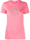 Moncler Embroidered Logo Patch T-shirt In Pink